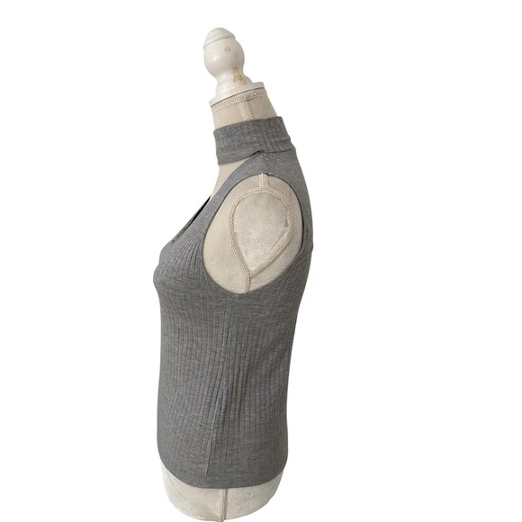 LNA Gray Sleeveless Ribbed Knit Tank Top Women's  Small Turtle High Neck Choker - Picture 3 of 13